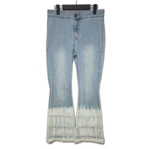 Ladies Rock & Roll Bargain Button Flare 29x32 Blue White Tie-Dye Hippie Jeans